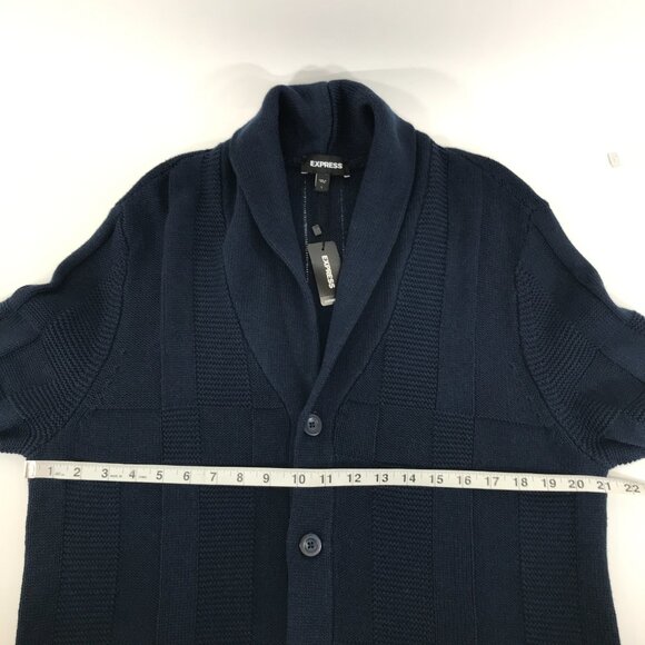 NEW Express Shawl Collar Knit Cardigan Men's Large Navy Blue Button Down Winter - Picture 5 of 9